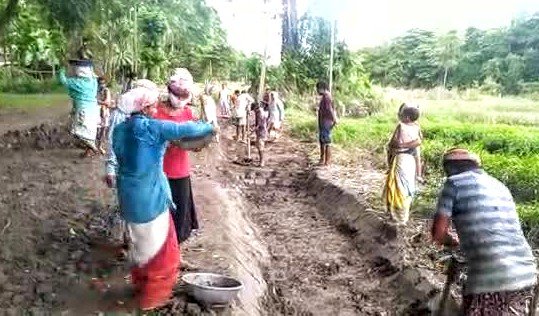 কৃষিমন্ত্ৰীৰ গৃহ সমষ্টিৰ জাপৰি পথাৰত শ্ৰমদান কৰি স্থানীয় লোকে নিৰ্মান কৰিব লগা হৈছে পথ :